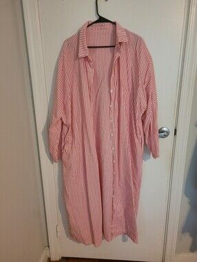 Red & White Striped Women's Button-Up Shirt